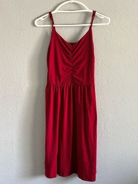 Women’s Red Ruched Front Spaghetti Strap Dress